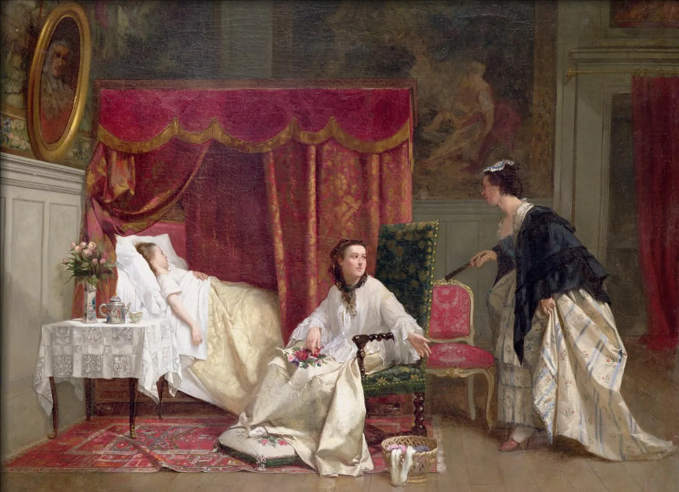 Welcoming The Visitor by Charles-Désiré Hue — original painting reproduced as a hand-painted oil on canvas