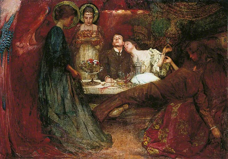 What are these to me and you who deeply drink of wine’ (1895) by Charles Sims — original painting reproduced as a hand-painted oil on canvas