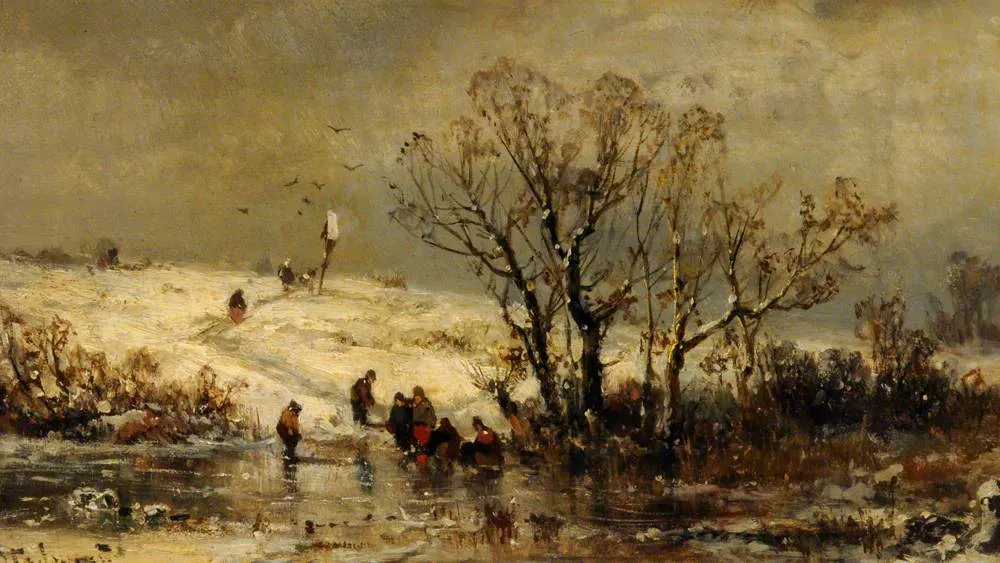 Winter Landscape by Adolf Stademann — original painting reproduced as a hand-painted oil on canvas