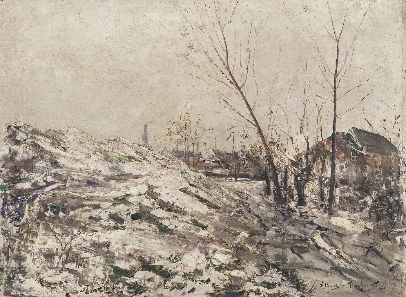 Winter Landscape (1890) by Albert Julien Toefaert — original painting reproduced as a hand-painted oil on canvas