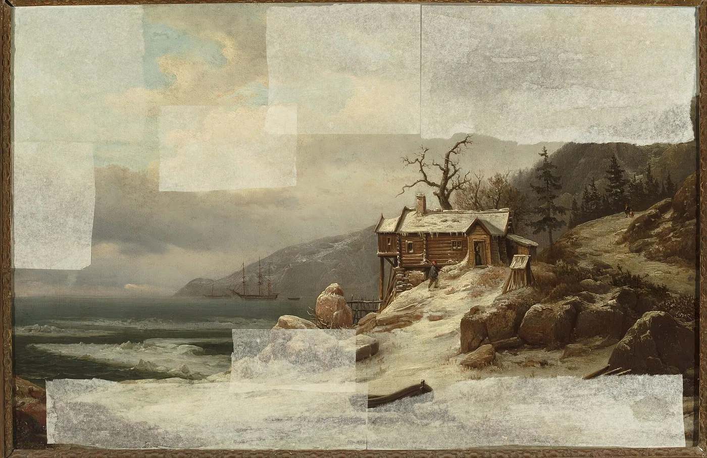 Winter landscape from Norway /view of Sognefjord/ (1837) by Chrystian Breslauer — original painting reproduced as a hand-painted oil on canvas