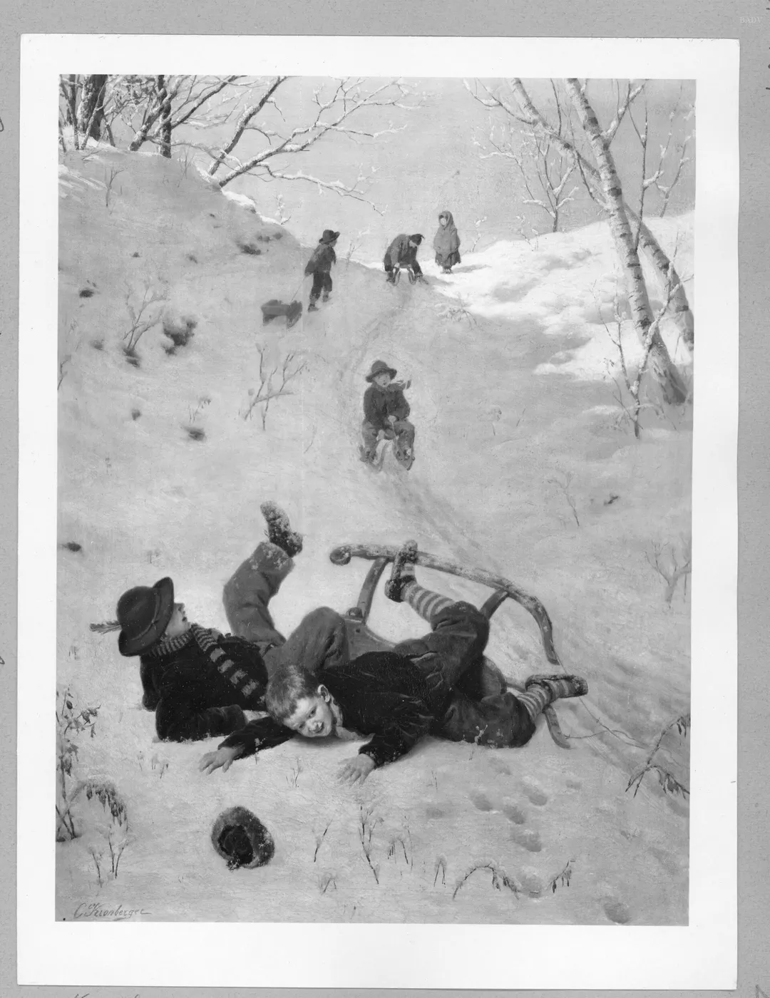 winterlandscape children with sledge — Carl Kronberger