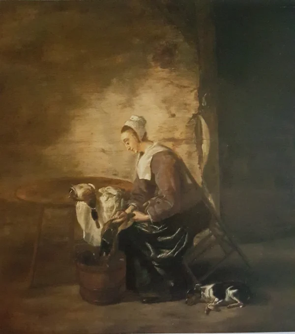 Woman plucking duck by Adriaen Cornelisz Beeldemaker — original painting reproduced as a hand-painted oil on canvas