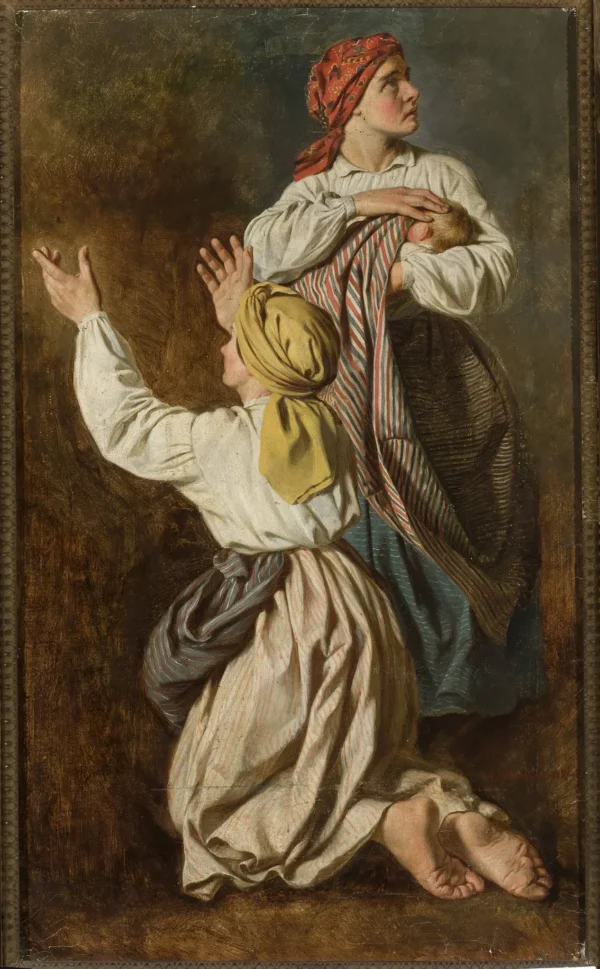 Women fleeing from the fire by Antoni Murzynowski — original painting reproduced as a hand-painted oil on canvas