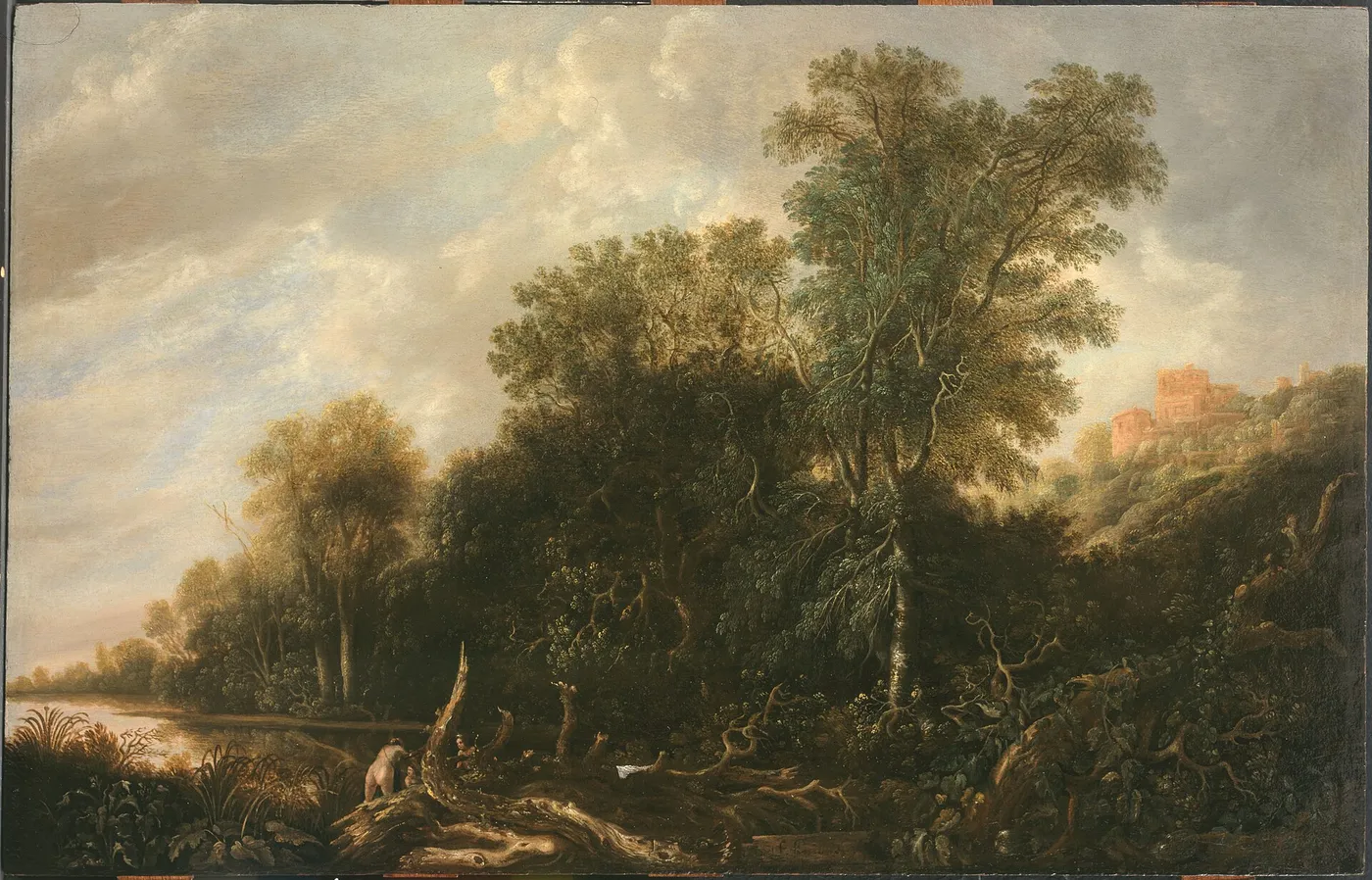 Wooded landscape with women bathing (1637) by François van Knibbergen — original painting reproduced as a hand-painted oil on canvas