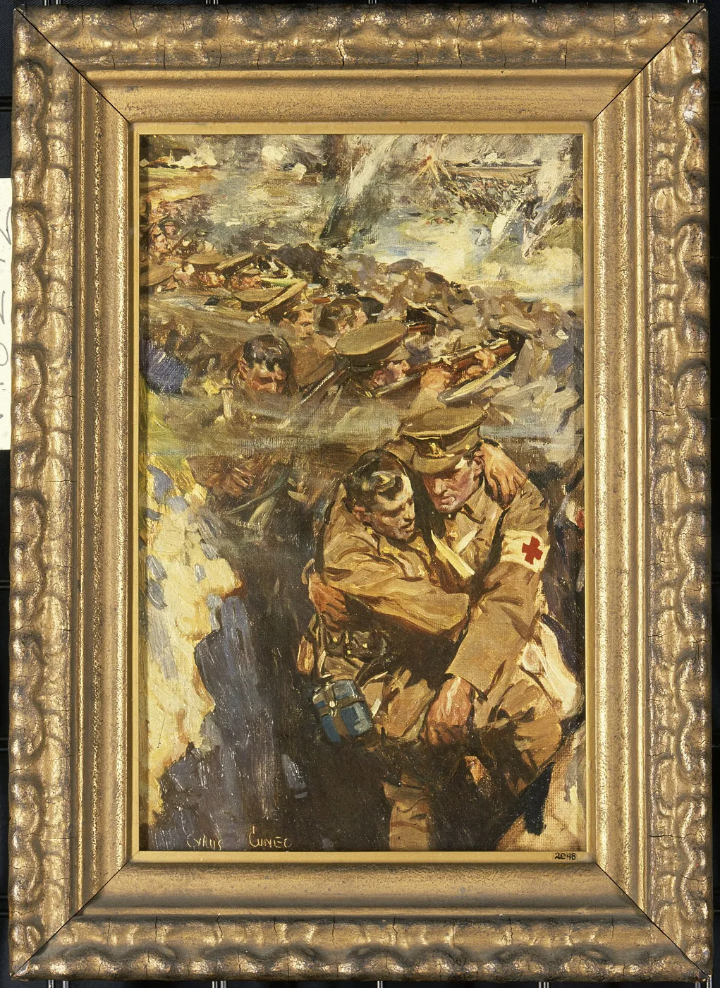 World War I: The Red Cross in the trenches (1917) by Cyrus Cuneo — original painting reproduced as a hand-painted oil on canvas
