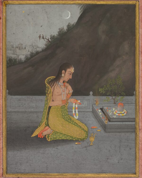 A Night Scene of Shiva Puja (recto) — attributed to Muhammad Rizavi Hindi (Indian, active mid-1700s)