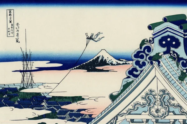 Asakusa Hongan-ji temple in the Eastern capital (1831) by Katsushika Hokusai — original painting reproduced as a hand-painted oil on canvas