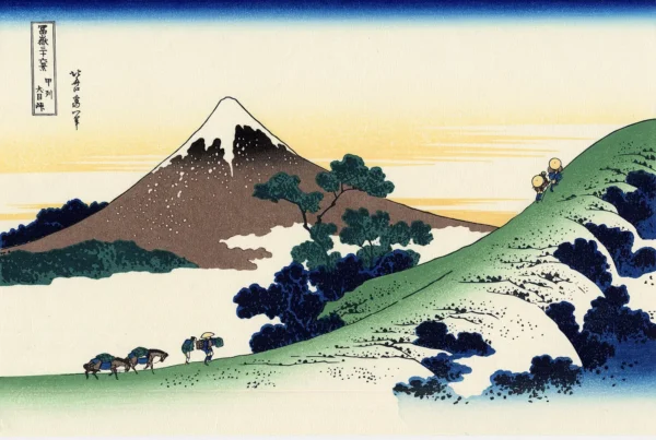 Inume Pass in Kai Province (1831) by Katsushika Hokusai — original painting reproduced as a hand-painted oil on canvas