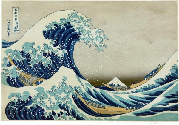 The Great Wave off Kanagawa (1830) by Katsushika Hokusai — original painting reproduced as a hand-painted oil on canvas